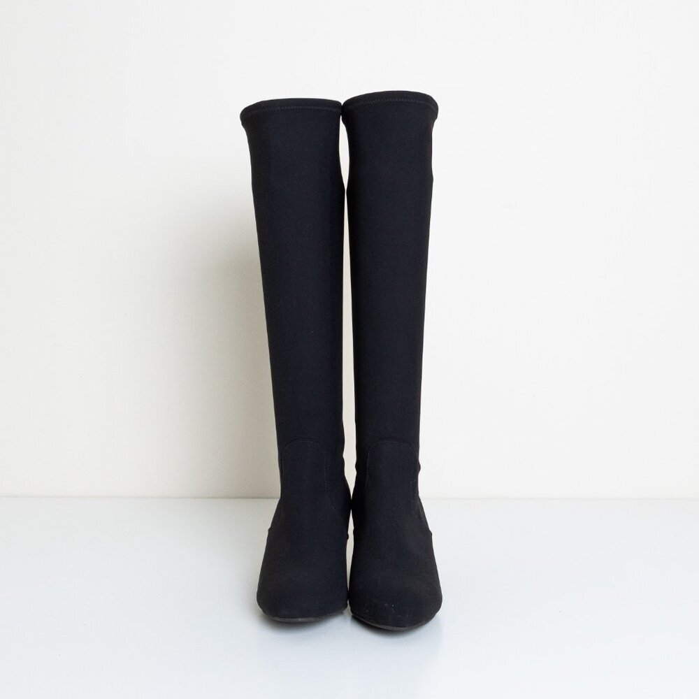 Pedro Miralles Black Sock Knee Boots Metal Cut-Out Heel EU 38 - Picture 5 of 12